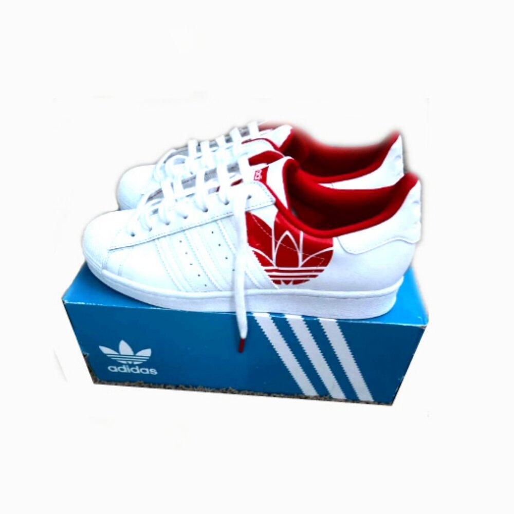 New Adidas Originals Red & White Leather Athletic Shoes/Sneakers, 9.5
